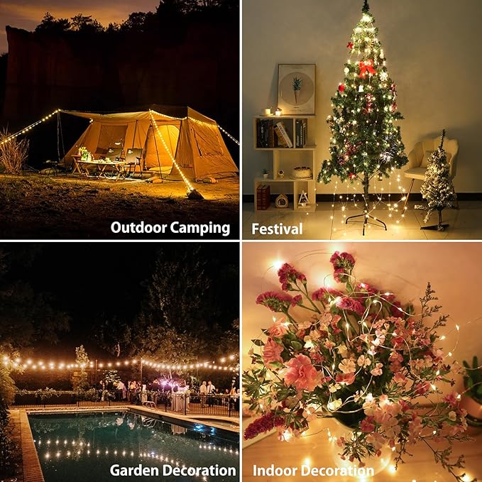Camping String Lights, 4000mAh Rechargeable Tent Lights String with 13 Lighting Modes, 32.8ft Retractable Waterproof Camp Light, Outdoor Portable Camping Lights for Tent, Travel, Garden Decoration