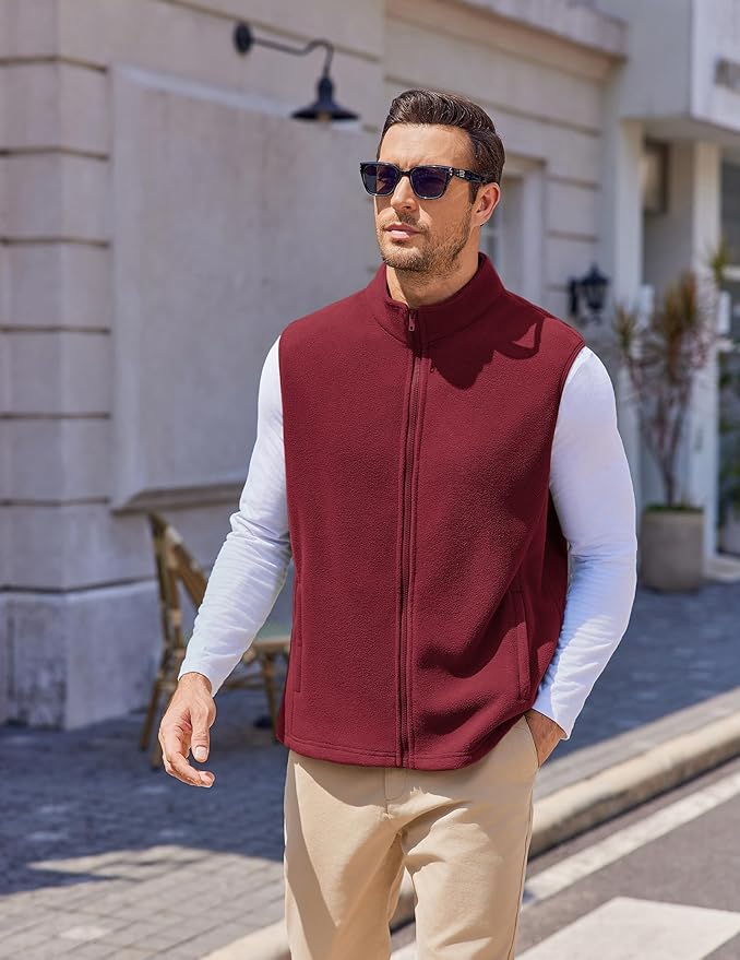 COOFANDY Mens Polar Fleece Vest Lightweight Sleeveless Jacket Warm Zip up Outerwear Vests with Zipper Pockets for Hiking