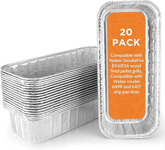20 Pack Grill Drip Pans, Aluminum Foil Drip Pan Grease Catcher Cup Liner Compatible for Weber SmokeFire EX4/EX6/EPX6, Summit & Genesis II 400/600 Series, 11 x 5” Disposable Grill Grease Tray