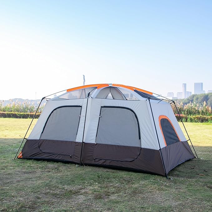 KTT Extra Large Tent 6-10-12-14 Person(A),Family Cabin Tents,2 Rooms,3 Doors and 3 Windows with Mesh,Straight Wall,Waterproof,Double Layer,Big Tent for Outdoor,Picnic,Camping,Family Gathering