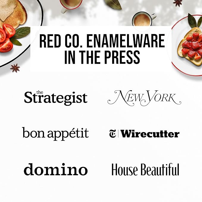 Red Co. 13.5” x 10” Enamelware Metal Classic 1.6-Quart Rectangular Serving Tray, Solid White/Navy Blue Rim