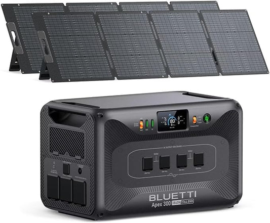 BLUETTI Apex 300 Solar Generator (2025 New) with 2 200W Solar Panels, 2764.8Wh LFP Battery Backup with 6 3840W AC Outlets (7680W Surge), 120V/240V Dual Voltage, Ideal for Camping and Off-Grid Living