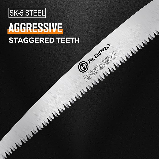 7" Professional Folding Hand Saw - SK5 High Carbon Steel Blade, Ergonomic Wenge Wood Handle, Leather Sheath | Survival Saw for Camping, Bushcraft, Pruning & Tree Trimming with Secure Lock