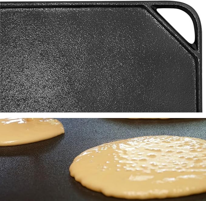 Cast Iron Reversible Grill/Griddle, 10.5-Inch Double Handled Cast Iron Stovetop Grill/Griddle