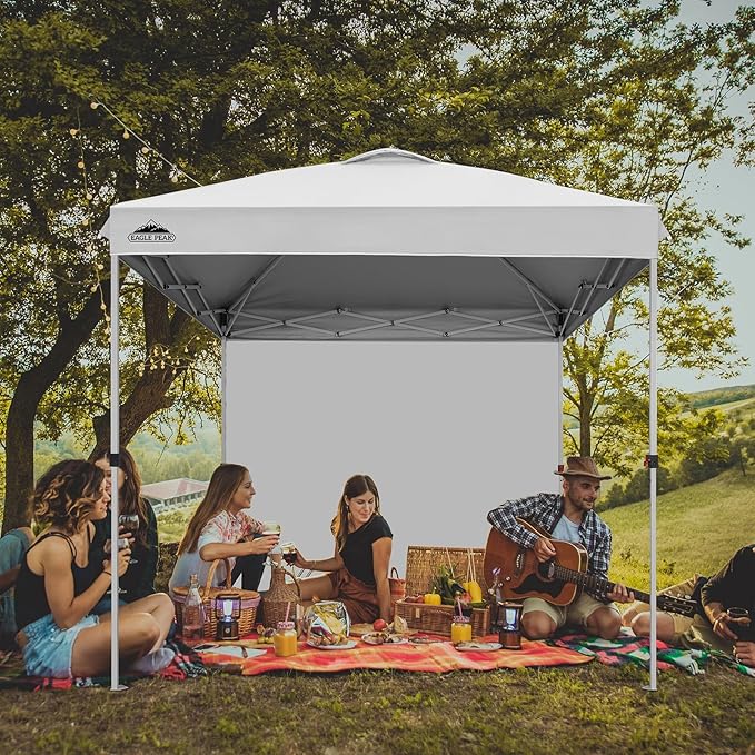 EAGLE PEAK Pop Up Canopy Tent with 1 Sidewall, Easy Setup Event Tent, Outdoor Sun Shade, Wheeled Carry Bag, Stakes and Guy Ropes, Instant Canopy 8x8, White