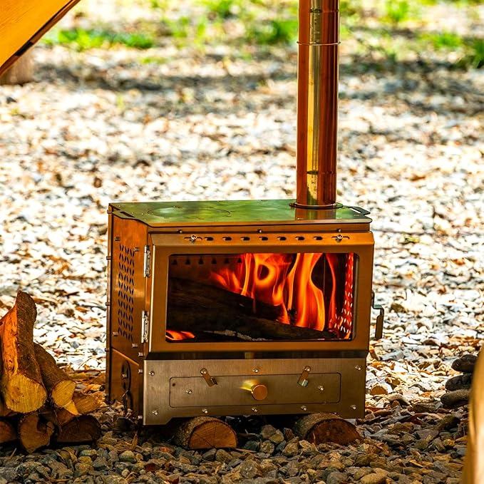 Hot Tent Stove, Heavy-Duty Stainless Steel Wood Burning Camping Stove with Chimney Pipes for Outdoor Cooking