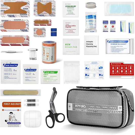 Kitgo First Aid Kit for Home,Travel Medicine kit with Essential Emergency Medical for Travel, Hiking, Sports, Office, Dorm,Waterproof First Aid Kit for Women, Black