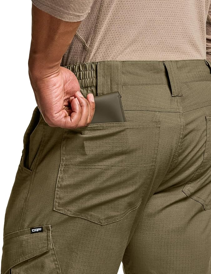 CQR Men's Flex Ripstop Tactical Pants, Water Resistant Stretch Cargo Pants, Lightweight EDC Hiking Work Pants