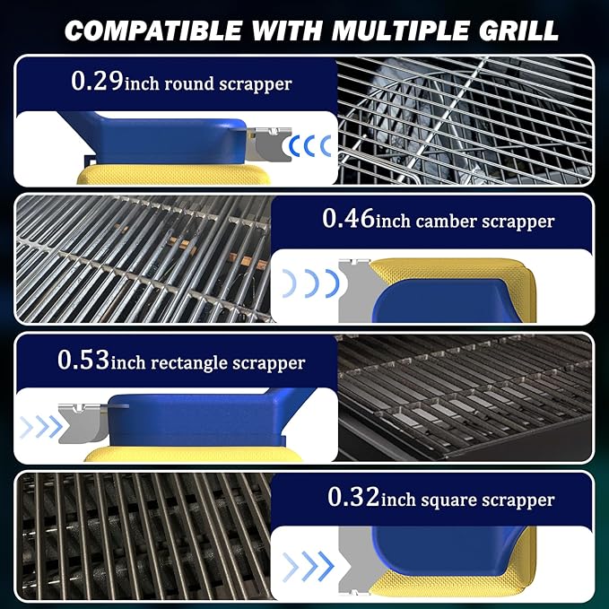 Blue Grill Brush Bristle Free, Replaceable BBQ Cleaning Head Accessories Cleaner, Yellow Wavy Pad Perfect for Stainless Steel, Porcelain, Cast Iron Grates Round Rectangle Grates