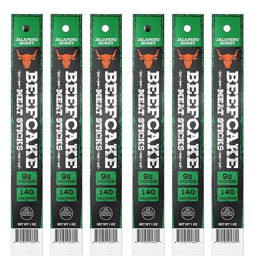 Beefcake Jerky Honey Jalapeño Meat Sticks, Sweet Heat Beef Protein Snacks, 8g Protein Zero Sugar, Gluten Free Spicy Keto Snack, Gourmet Honey Jalapeño Flavor- 6 Sticks