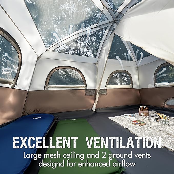 PORTAL 8 Person Tents for Camping, Easy Setup Cabin Tent with Large Porch, 2 Room, Waterproof Family Camping Tent for Outdoor Camping, Patio