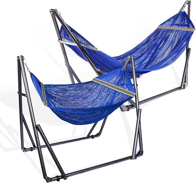 2 in 1 Hammock and Swinging Chair with Collapsible Steel Stand 450 lbs Capacity- Carrying Case, Portable & Adjustable, Perfect for Camping Beach Summer Patio, EZ Daze Foldable Hammock with Stand-Navy