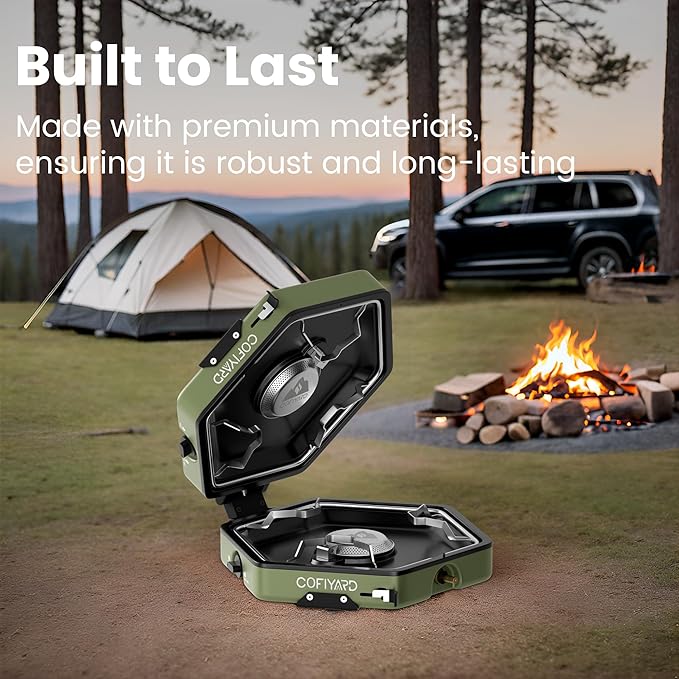 Propane 2-Burner Camping Stove with Carrying Bag and Gas Stove Pressure Regulator, Camping Essentials Folding Camp Stove with Flick-Style Ignition for Backpacking, Outdoor Cooking, Tailgating