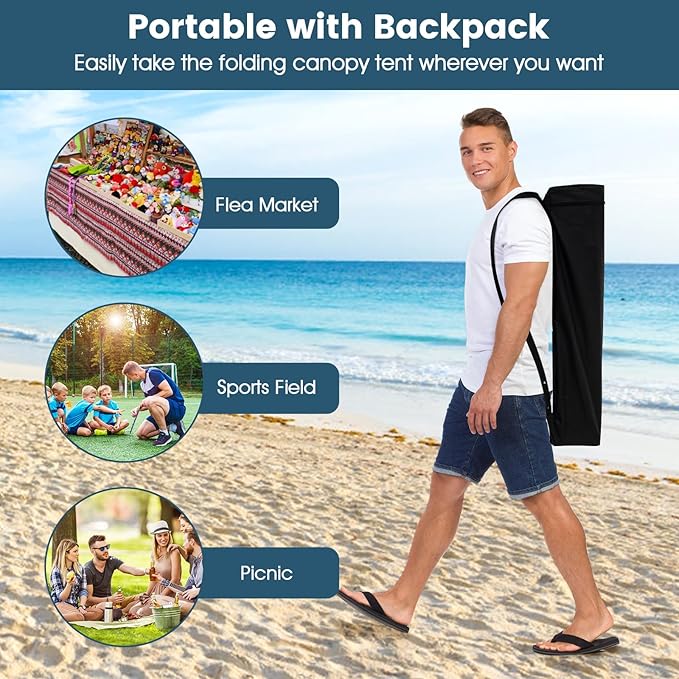 Tangkula 10x10 FT Pop Up Canopy with Sidewall, UPF 50+ Easy Setup Outdoor Tent with Backpack, 4 Stakes, Portable Heavy-Duty Canopy Tent for Party Events Camping Picnic, 10x10 Base, 8x8 Top