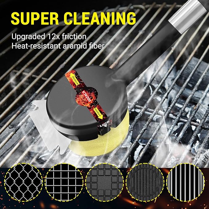 Grill Brush BBQ Replaceable Scraper Cleaning Head, Bristle Free, Safe for Stainless Steel & Cast Iron Grates, Premium Aramid Fiber, Dishwasher Safe