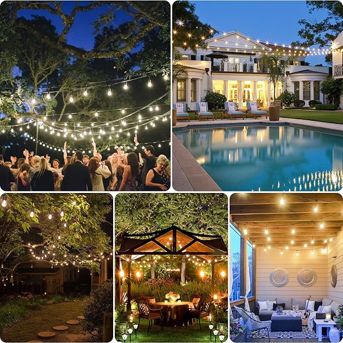 Mlambert 96Ft(2x48ft) 3-Color in 1 48Ft LED Dimmable Outdoor String Lights with Remote, Plug-in 2700K/4000K/5000K Waterproof Lights for Patio Cafe
