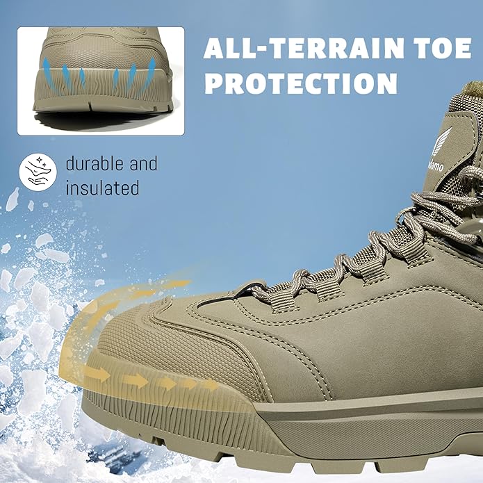 Wondamo Men's Waterproof Snow Boots Insulated Toe Cap Cold Weather Shoes Non-slip Lightweight Winter Boots