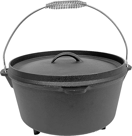 Cuisiland 9 Quart Cast Iron Dutch Oven with Lip Lid & 3 legs – Pre-Seasoned Camping Pot for Outdoor Cooking, Roasting, and Baking – Heavy-Duty Campfire Cookware with Even Heat Distribution