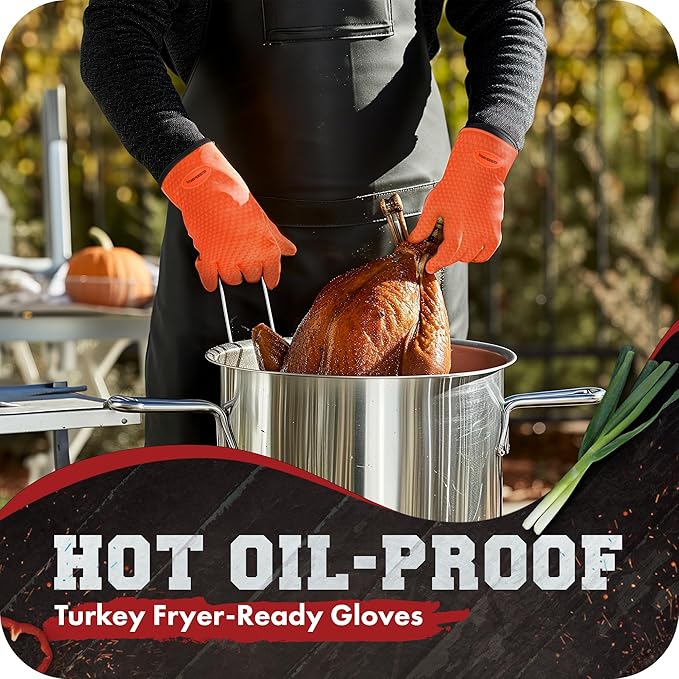 KITCHEN PERFECTION Silicone Smoker Oven Gloves -Extreme Heat Resistant BBQ Gloves -Handle Hot Food Right on Your Smoker Grill Fryer Pit|Waterproof Oven Mitts Grill Gloves |Superior Value Set+3 Bonuses