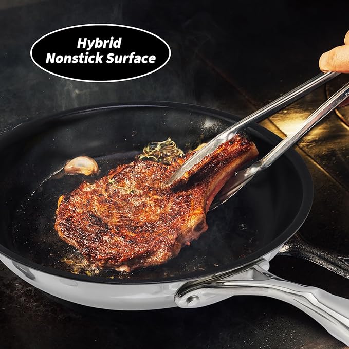 10" Nonstick Ceramic Frying Pan with Lid - PFOA & PTFE-Free, Oven & Broiler-Safe - Thick 2.5mm Four-Layer Construction, Anti-Scalding Handle for All Stovetops (Induction/Gas etc)
