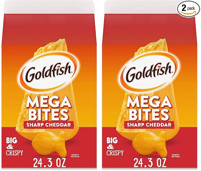 Goldfish Mega Bites, Sharp Cheddar Crackers, 24.3 Oz Carton (Pack of 2)