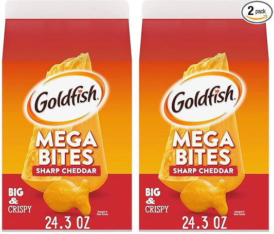 Goldfish Mega Bites, Sharp Cheddar Crackers, 24.3 Oz Carton (Pack of 2)