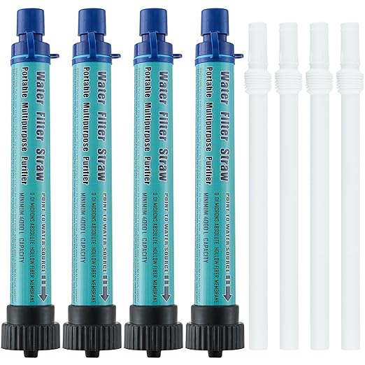 4 Pack Water Filter Straw Outdoor Portable Personal Water Filter Straw Water Purifier Survival Gear and Equipment for Hiking Camping Travel and Emergency Blue