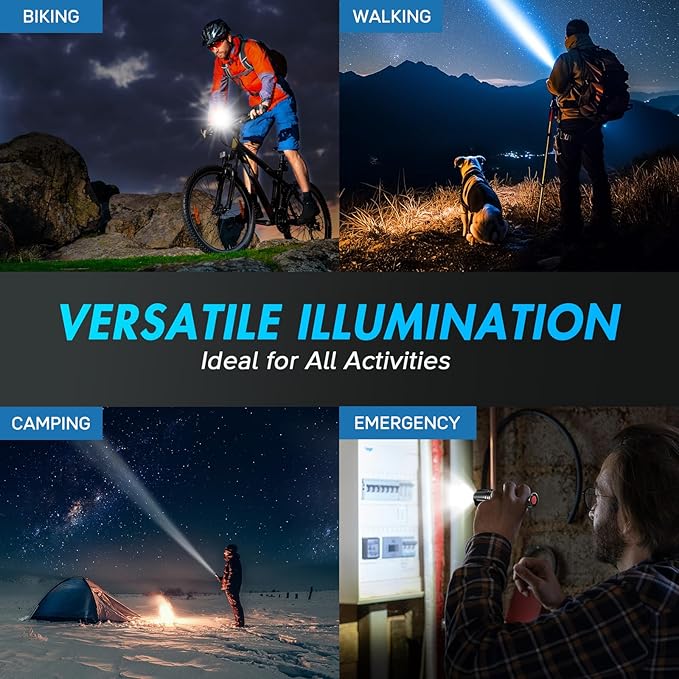 WdtPro LED Flashlight High Lumens SR2000 Pro, 4 Pack Brighter Tactical Flashlights with 5 Modes & Zoomable, Powerful Mini Flash Light for Emergency, Camping, Hiking (Black)
