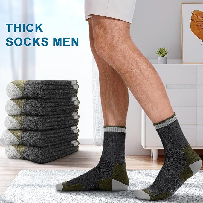 UUMIAER Merino Wool Socks for Men Hiking Thermal Warm Winter Crew Socks Thick Cushion Moisture Wicking Socks 5 Pairs