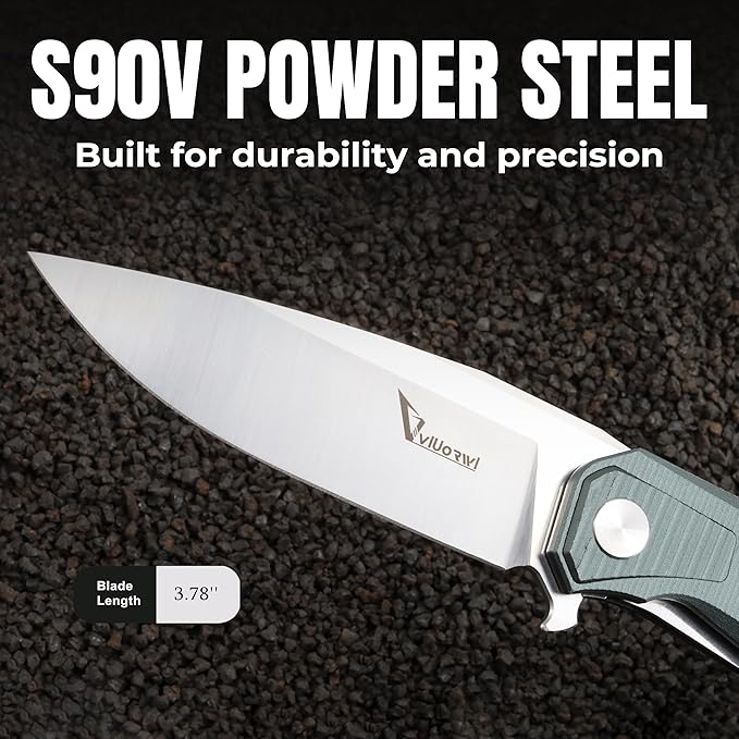 Tactical Folding Knife – 3.78" S90V Steel Blade, EDC Pocket Knife with Liner Lock & Aluminum Handle, Outdoor Knife for Men, Camping, Survival, Everyday Carry