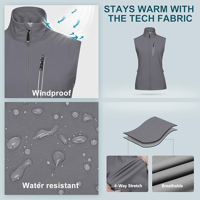 33,000ft Women's Lightweight Running Vest Outerwear with Pockets, Windproof Sleeveless Jacket for Golf Hiking Travel