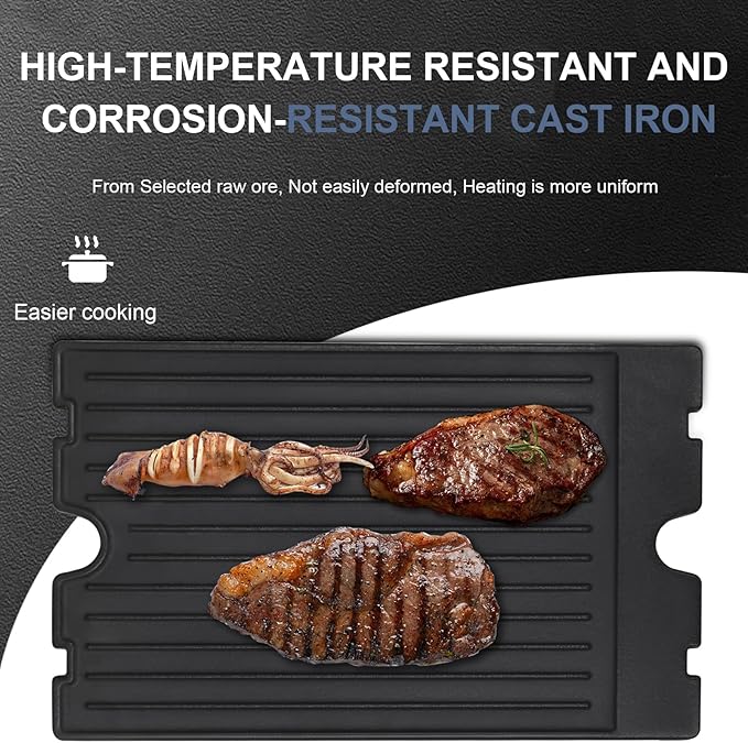 Criditpid 19.25” x 11.75” 2-in-1 Reversible Pre-Seasoned Cast Iron Cooking Griddle for Broil-Mate 746184 Grill, 11239 Flat Griddle Top Plate for Gas Stove/Charcoal/Electric/Propane/Gas Grill.
