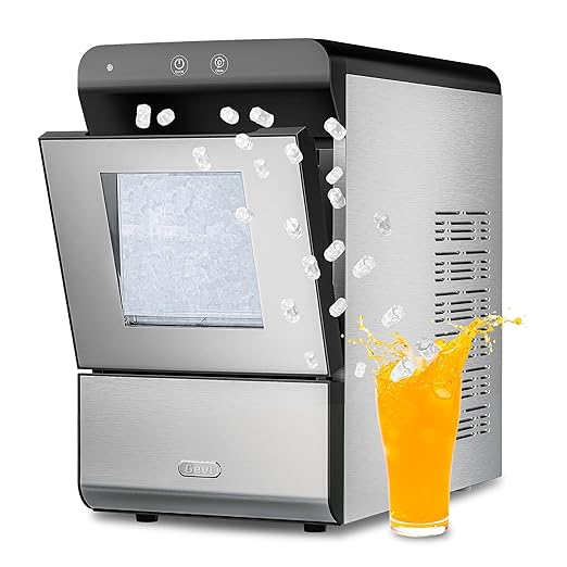 Gevi V2.0 Countertop Gemi Nugget Ice Maker | Self-Cleaning Pellet Ice Machine | Stainless Steel Housing |16.7''H Fits Perfectly Under Wall Cabinet | Silver with Viewing Window