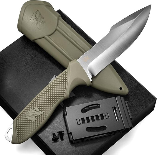 WOLF-II Full Tang Survival Knife with Sheath and Multi Lok - Strong Tactical Fixed Blade - Made of D2 Steel - Bushcraft and Camping Knife - EDC Outdoor Knife with TPE Handle