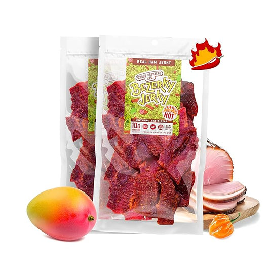 Premium Ham Jerky | Spicy Mango Habanero | Small Batch Handcrafted | All Natural Food | Healthy Keto Snack | American Made | Non-GMO | Gluten-Free | Low Fat | High Protein | Bezerky Jerky 16 Oz (Pack of 1)