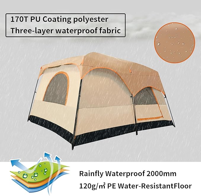 Camping Tent, Easy Setup, 1-2-8-10 Person Waterproof and Portable Tent for Camping Hiking Outdoor