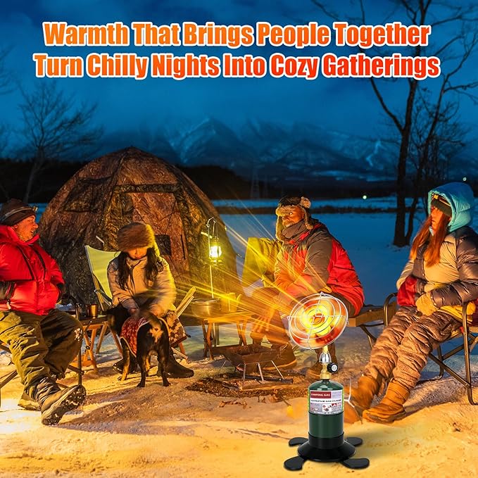 Portable Heater with Windproof USB lighter, Outdoor Space Propane Heater with Foldable Base Control Valve, Cordless Gas Tank Patio Heaters for Garage Camping Tent Hunting Fishing (Fuel Not Included)