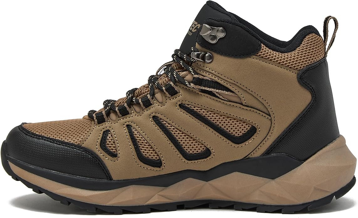 HI-TEC Valley Geo Mid Waterproof Hiking Boots for Men, Lightweight Breathable Outdoor Trekking and Trail Sneakers, Sizes 7 to 15
