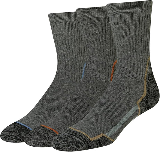Amazon Essentials Men's Hiking Socks, Comfortable Cushioned Crew Socks, 3 Pairs
