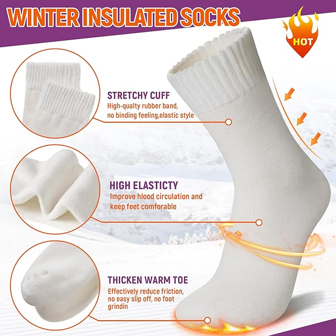 Women Heated Socks Ski Winter Thermal Hiking Snowboarding Thick Boot Insulated Socks 3 Pairs