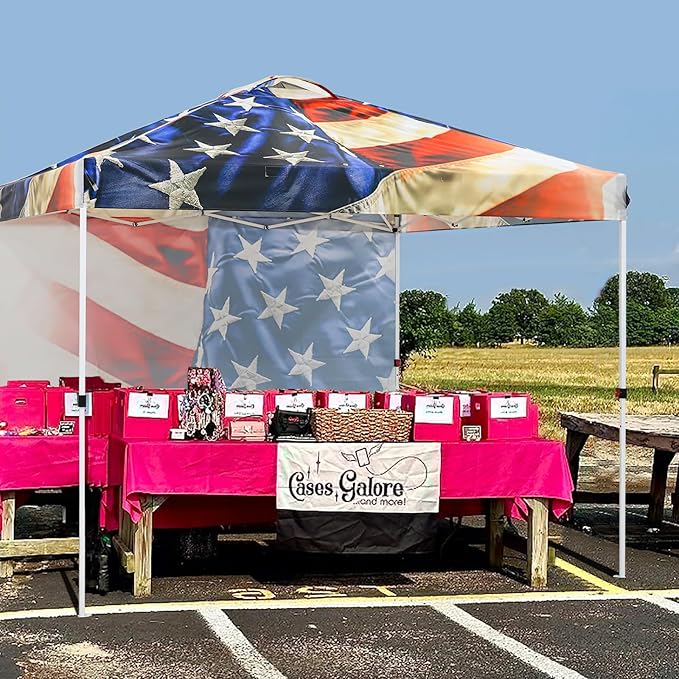 EAGLE PEAK Pop Up Canopy Tent with 1 Sidewall, Easy Setup Event Tent, Outdoor Sun Shade, Wheeled Carry Bag, Stakes and Guy Ropes, Instant Canopy 10x10, Stars and Stripes