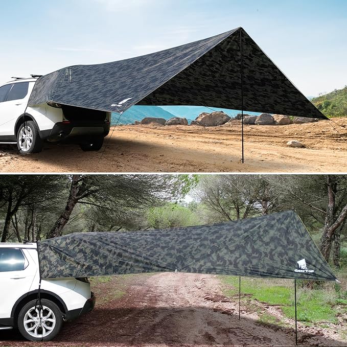 GEERTOP Large Car Awning Tarp for Camping Backpacking Tarp SUV Tailgate Truck Canopy Sun Shade Waterproof Outdoor Rear Vehicle Awning Shelter for Van, MPV, Campers