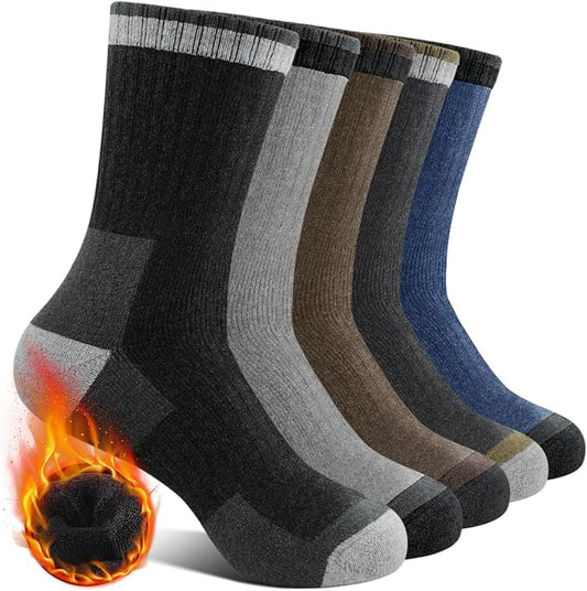 BESTENA Merino Wool Hiking Socks for Men 5 Pairs Thermal Warm Winter Thick Cushion Moisture Wicking Crew Boot Socks