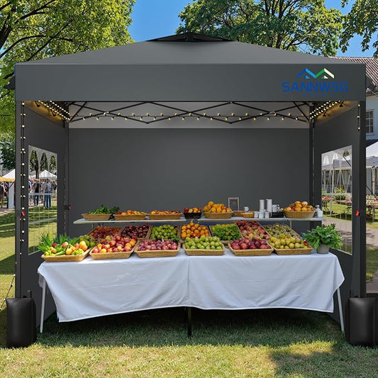 12X12 Pop Up Canopy Tent with 3 Sidewalls,Easy Up Canopy,Commercial Instant Shelter,Heavy Duty One Person Set Up Event Tent,Grey