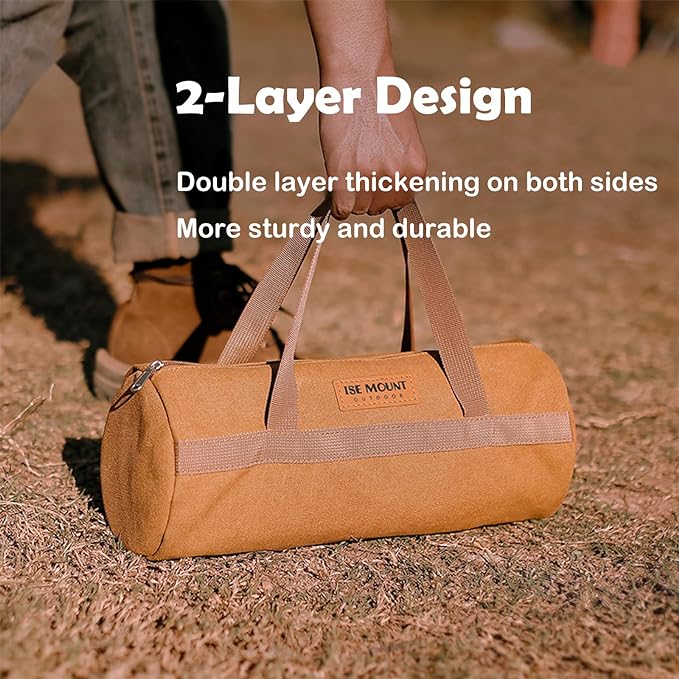 Tent Stakes Bag, Double Layer Tent Pole Pegs Storage Bag, Camping Accessories Large-Capacity Canvas Tool Bag with Zipper for Man Camping, Hiking (40cm Khaki)