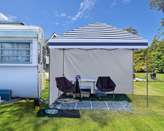ABCCANOPY Pop up Canopy Tent with 2 Sidewalls for Outdoor Sun Blocking or Rain Protection,10x10, Navy Blue Stripes