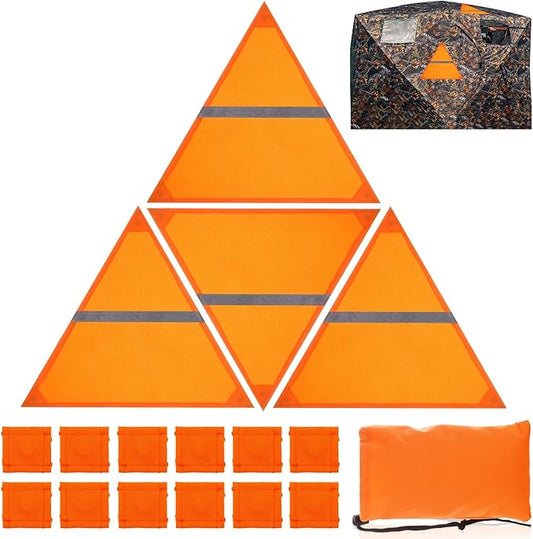 Blaze Orange Safety Panel, 4Pcs Triangle Magnetic Hunting Safety Panel with Reflective Strips 12 Magnetic Buttons 1 Storage Bag Hunting Blind Accessories for Outdoor Hunting Blind Tents