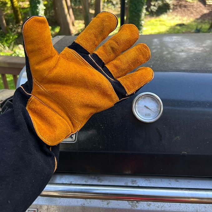 Grill Armor Welding Gloves – 16inch 932℉ - Leather Forge/Mig/Stick – Heat/Fire Resistant Gloves, Mitts/Pot Holders For Oven, Grill, BBQ, Furnace, Stove, Fireplace, Tig Welder, Animal Handling Glove