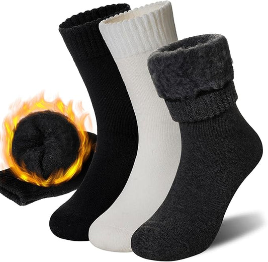 Women Heated Socks Ski Winter Thermal Hiking Snowboarding Thick Boot Insulated Socks 3 Pairs