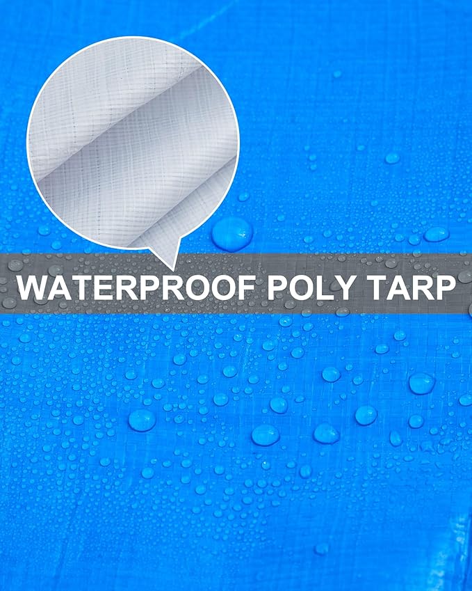 6 Pcs Large Waterproof Tarp 4 x 6 ft Heavy Duty 5.5 Mil Thick Poly Tarpaulin with Grommets Multipurpose Protective Cover for Summer Home Boats Cars Camping RV Pool Tent